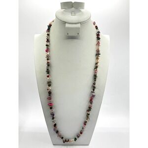 Multicolor Gemstone Chip Long Strand Necklace Boho Mixed Stone Bead 34 Inch